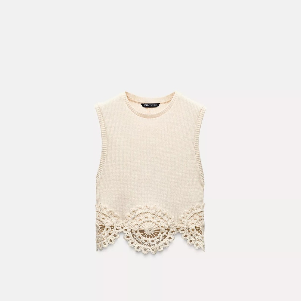 Elegant Cream Lace Hem Women's Top